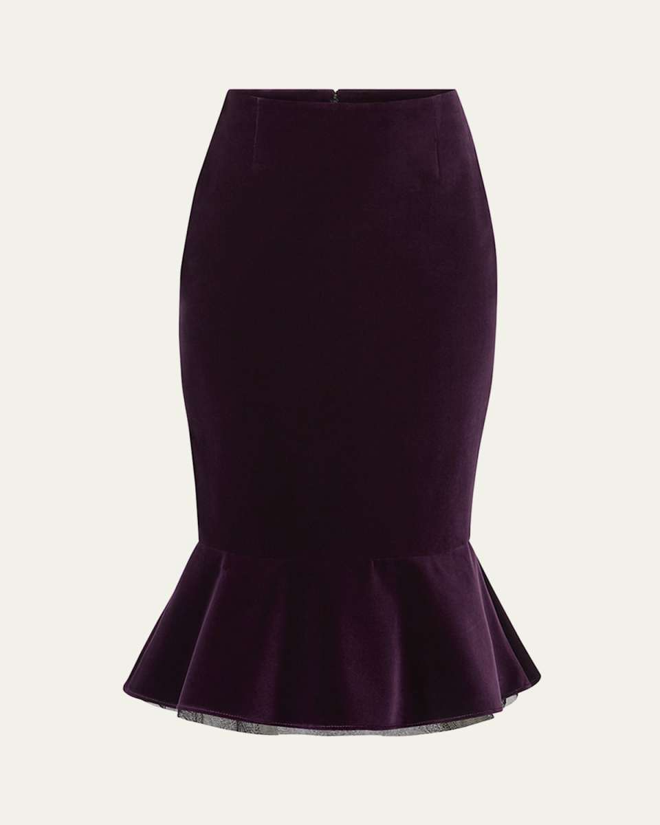 Velvet Ruffle Midi Skirt